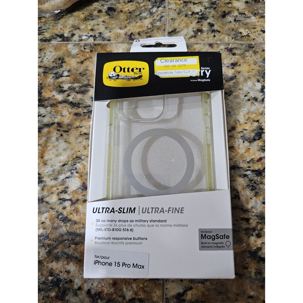 OtterBox Symmetry Series Clear Glitter Case iPhone 15 Pro Max MagSafe Slim Cover